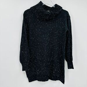 LOFT Size XS Black & White Speckled Cowl Neck Thin Knit Tunic Sweater Top